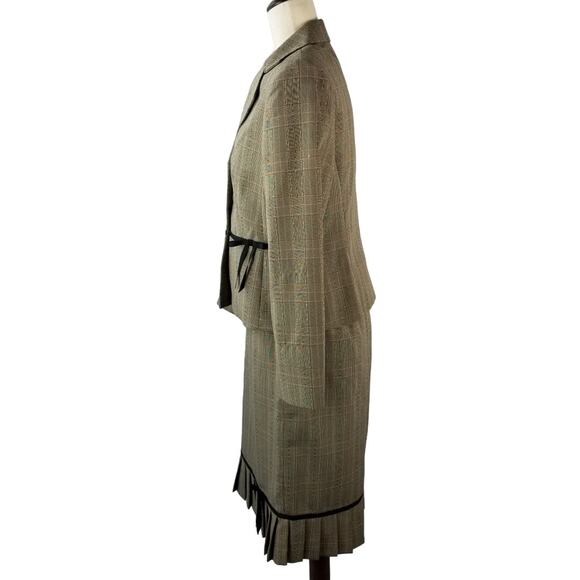 Giorgio Sant'Angelo Green Rust Tan Vintage 2 Piece Skirt Jacket Ruffle Hem 6 P - Picture 3 of 7